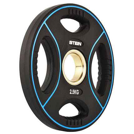 Диск атлетичний для штанги з хватами професійний млинець для штанги поліуретановий Stein 2.5 кг, чорний, фото 3