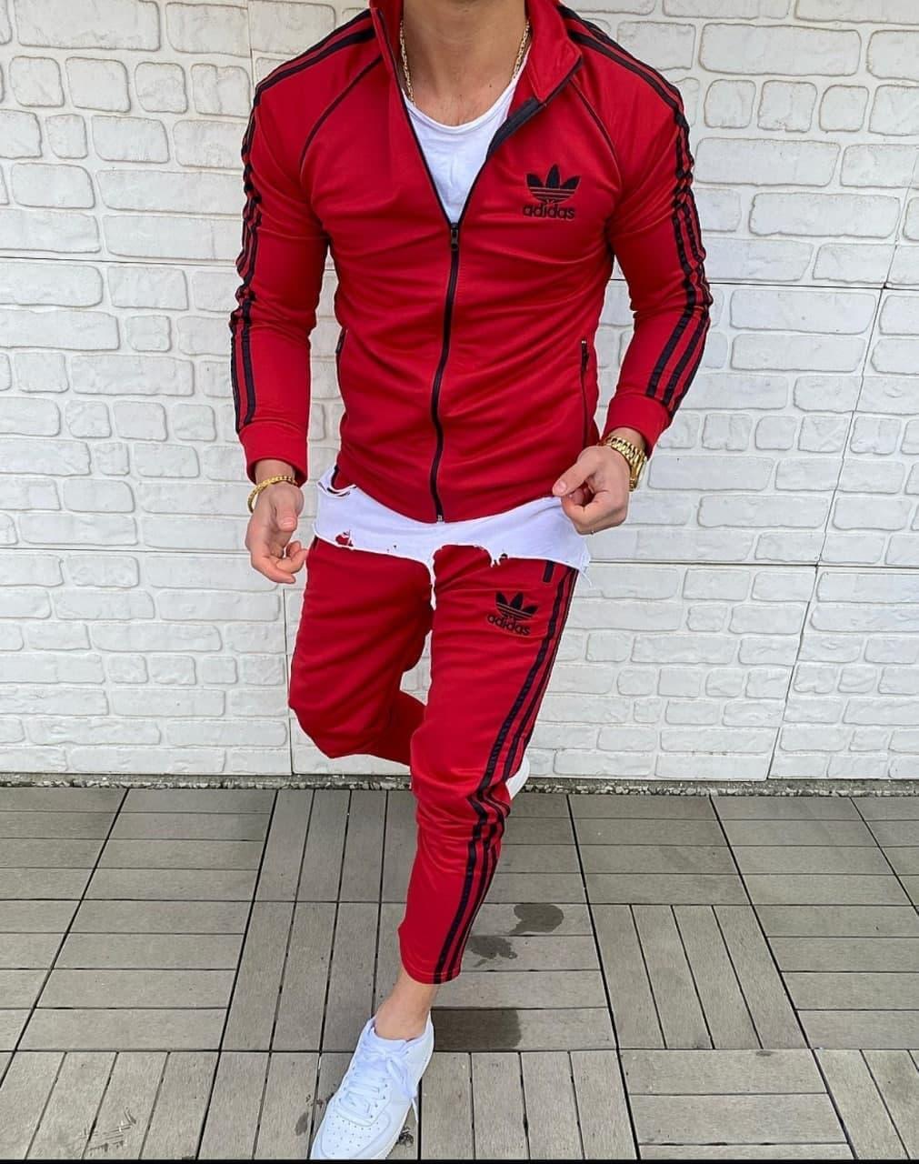 Спортивний костюм чоловічий весняно-осінній червоний брендовий Adidas