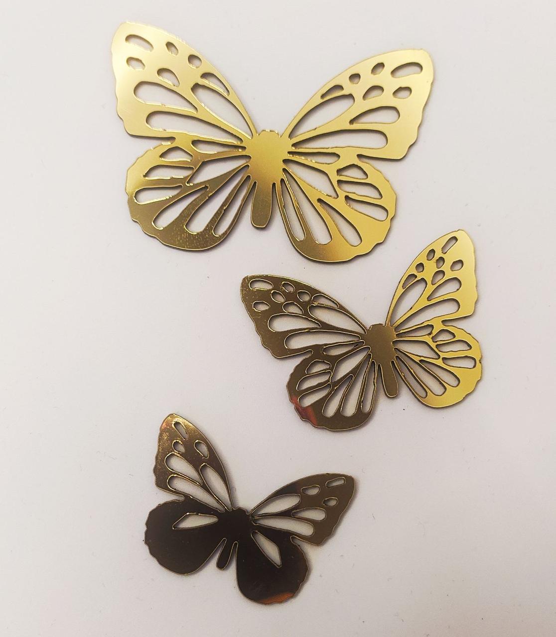 Набір акрилових метеликів золото в наборі 3 шт.
