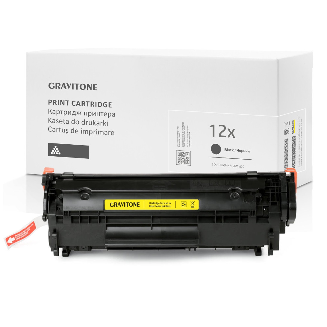 Сумісний Картридж HP 12X (Q2612X), підвищений ресурс, 3.000 стор., аналог HP 12A (Q2612A) від Gravitone