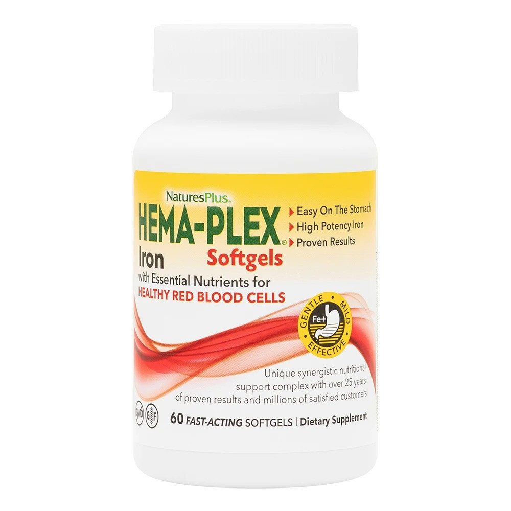 Хема-Плекс Hema-Plex NaturesPlus залізо з кофакторами 60 желатинових капсул швидкої дії, фото 1