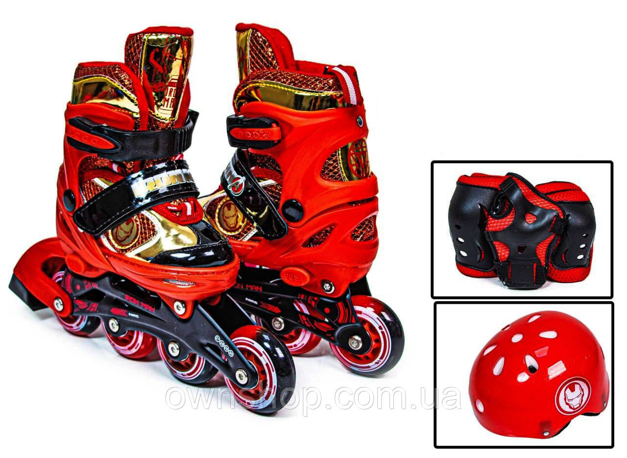 Комплект Scale Sports, розсувні ролики + захист, шолом, червоні, 31-34, фото 1