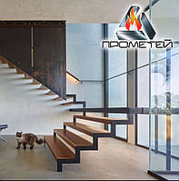 П-образные дизайнерские лестницы на ломаном косоуре с площадкой - по вашему проекту