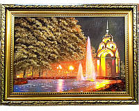 Фонтан Зеркальная струя Харьков ночью оригинальный пейзаж из янтаря