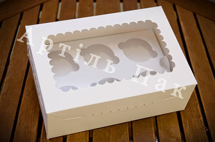 Коробка для 6 кексів, капкейків, маффінів з прозорим вікном