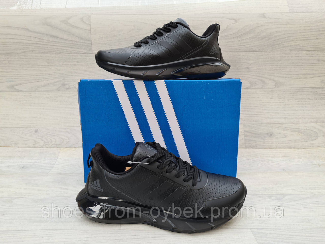 Мужские кроссовки Adidas черные кожаные для бега и повседневной ходьбы ...