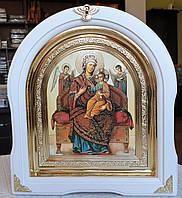 Икона П.Б. Всецарица в белом арочном киоте с декоративными уголочками, размер 26*29, подарочная коробка