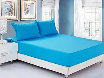 Махрове турецьке простирадло на резинці з наволочками MOZ 180х200 см Блакитний