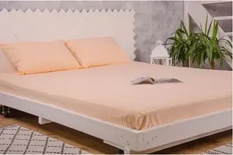 Махрова турецька простирадло на гумці з наволочками MOZ 180х200 см Персиковий