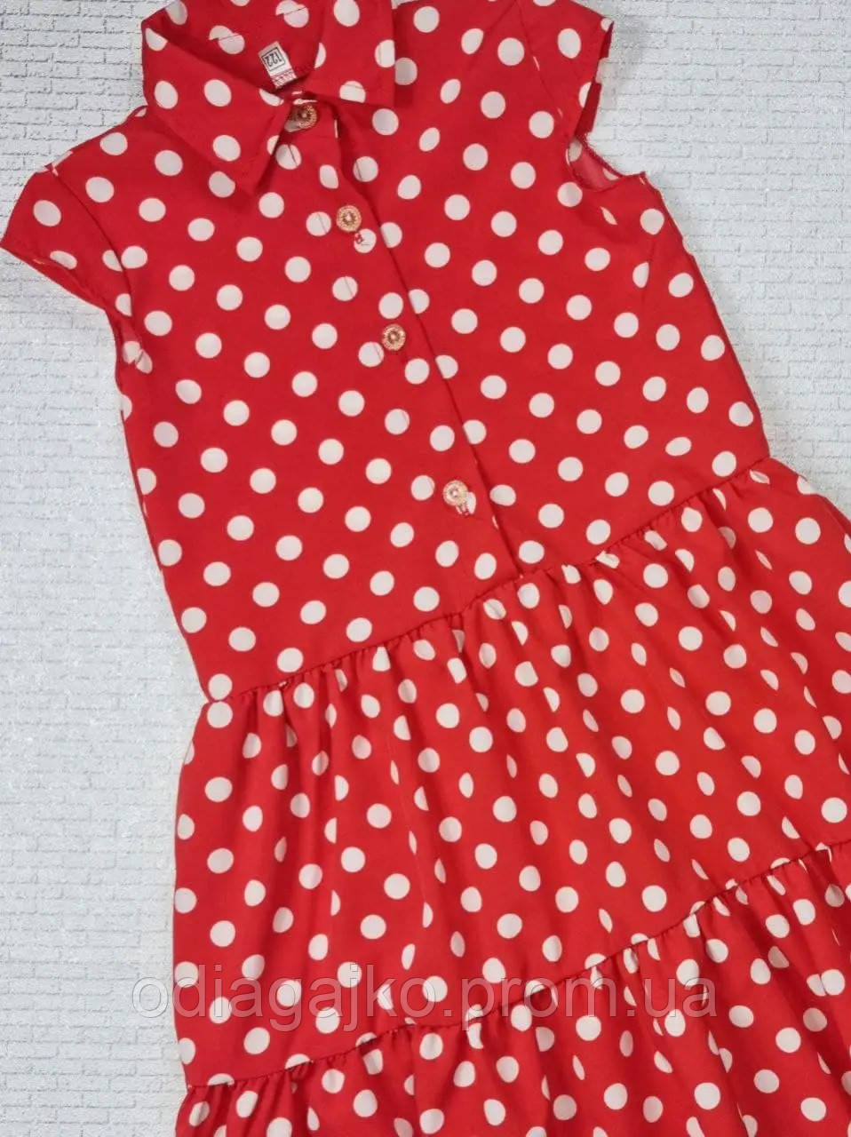 Летнее воздушное красное платье в горошек Незабудка для девочки РЕТРО 128см - фото 2 - id-p1444624324