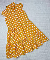 Летнее воздушное жёлтое платье в горошек Незабудка для девочки РЕТРО 140,146,152см