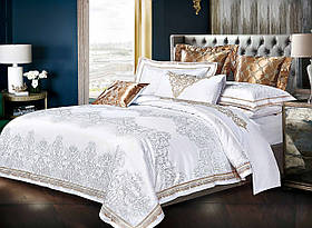 Двоспальна постільна білизна жакард сатин 180х220 Розкішна постільна білизна з 4 наволочками (17572)