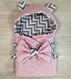 Конверт на виписку для немовлят із бантом і гумкою зірки на рожевому тлі та сірі зигзаги для дівчинки, фото 2