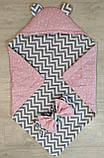 Конверт на виписку для немовлят із бантом і гумкою зірки на рожевому тлі та сірі зигзаги для дівчинки, фото 3