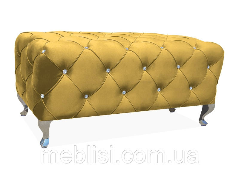 Жовтий пуф банкетка HESTIA VELVET зі стразами CURRY 68 (Signal)