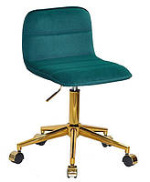 Стілець Real GD-Modern Office зелений 1003 велюр на золотий хромованої хрестовини модерн на колесах, фото 4