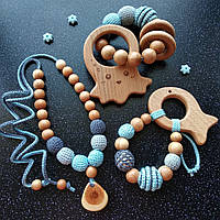 Подарочный набор Ярмирина: слингобусы и игрушки-грызунки "Голубой Алмазик Морское Царство" можжевельник