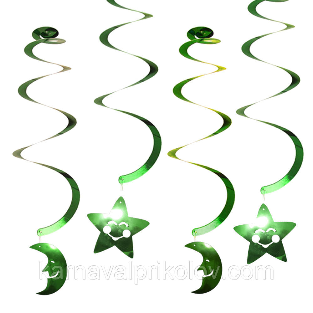 Декор спиральки Луна и Звезды (уп. 6шт) зеленый - фото 1 - id-p452824669