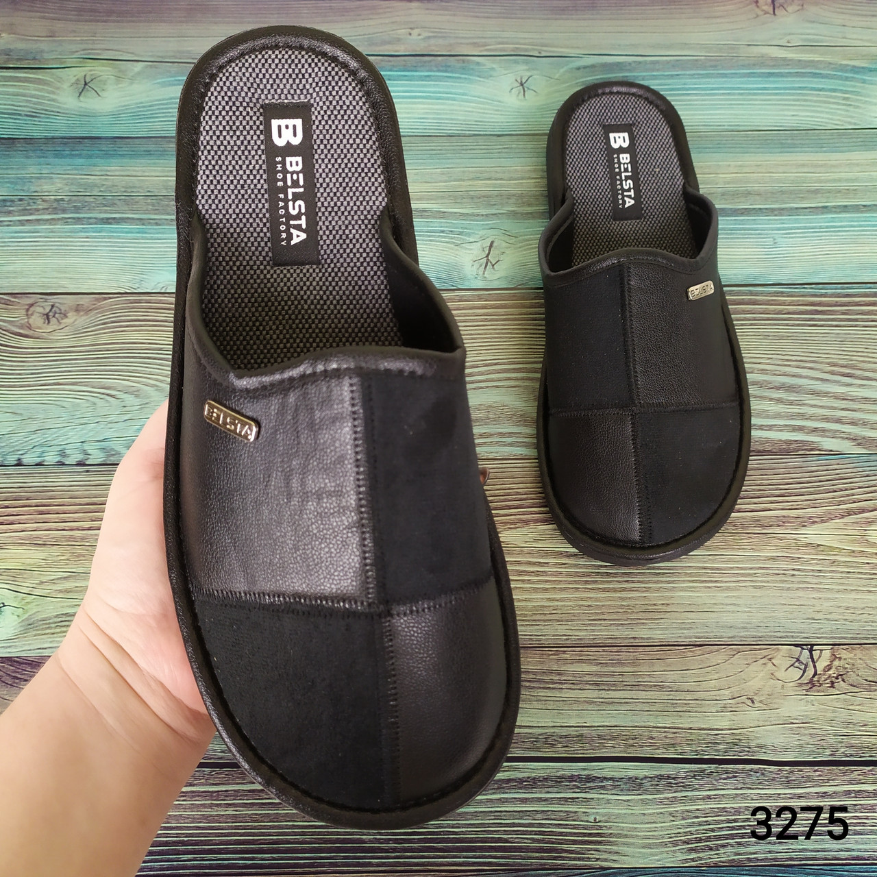 Мужские Закрытые Комнатные Тапочки Белста Замшевые с Кожзамом Черные ...