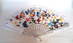 Віяло мереживний Fashion (23 см) метелики, білий