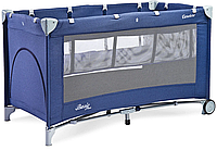 Манеж-кроватка 2 в 1 Caretero Basic Plus с колесами и матрасом + сумка для транспортировки Синий