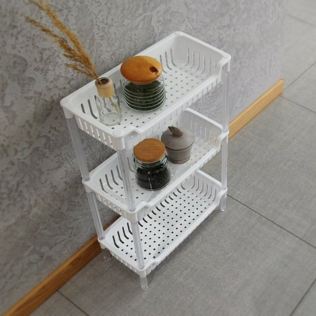 Етажерка пластикова MVM FH-05, біла — 3-рівнева, фото 1