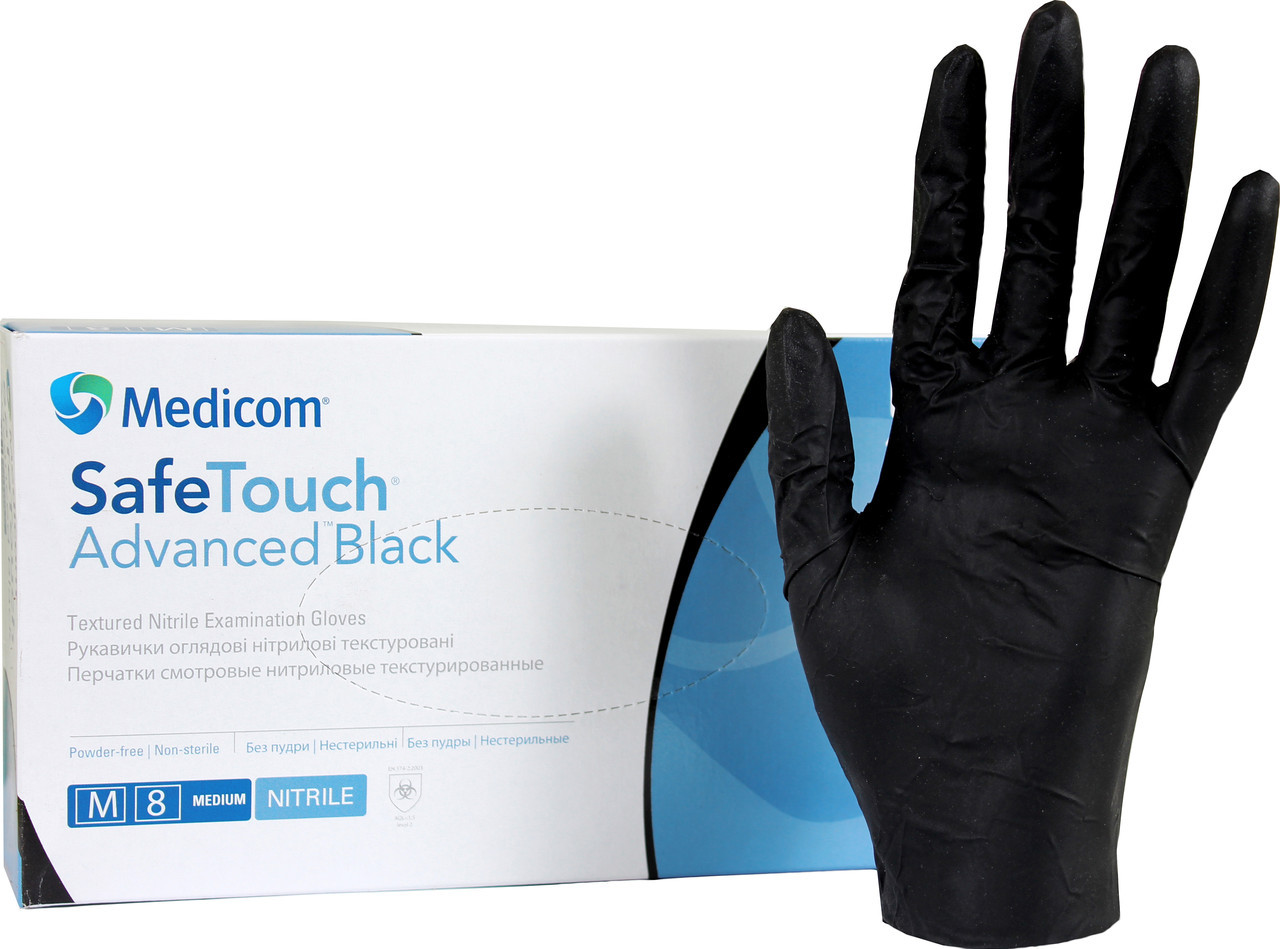 Рукавички нітрилові без пудри Medicom SafeTouch Advanced M Black