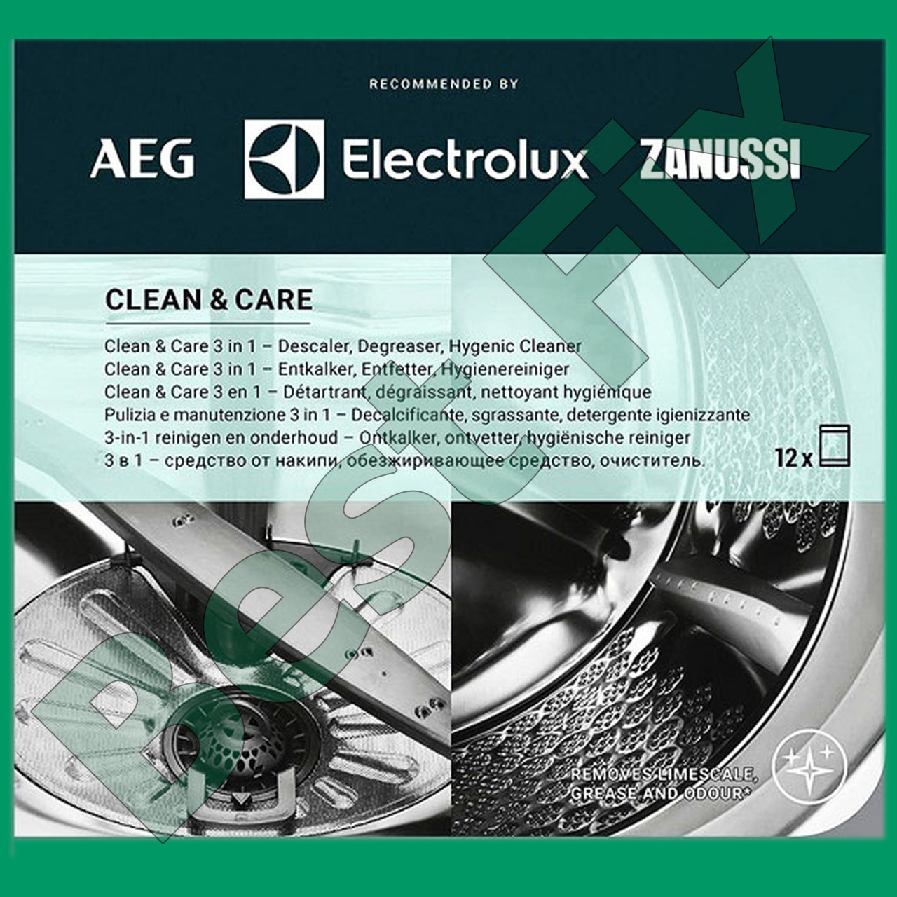 Очиститель для стиральных машин CLEAN & CARE от AEG сделано в Италии упаковка 12 пакетиков - фото 2 - id-p1444869345