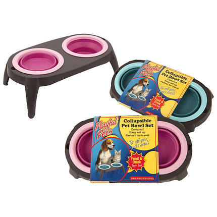Миска подвійна на складаний підставці для собак і кішок Pet Bowl Set, фото 1