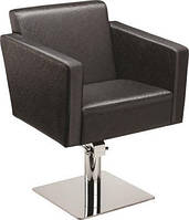 Кресло парикмахерское Quadro на гидравлике квадрат плоский хром экокожа черная матовая (Velmi TM)