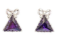 Серьги Xuping Родий пусеты "Фиолетовый треугольный кристалл с бантиком"