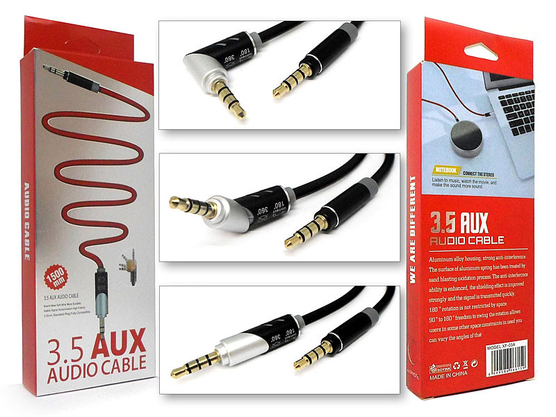 Кабель AUX jack 3,5мм в коробці прямо-кутова AUX-523-XF-03A 200шт 7953, фото 1
