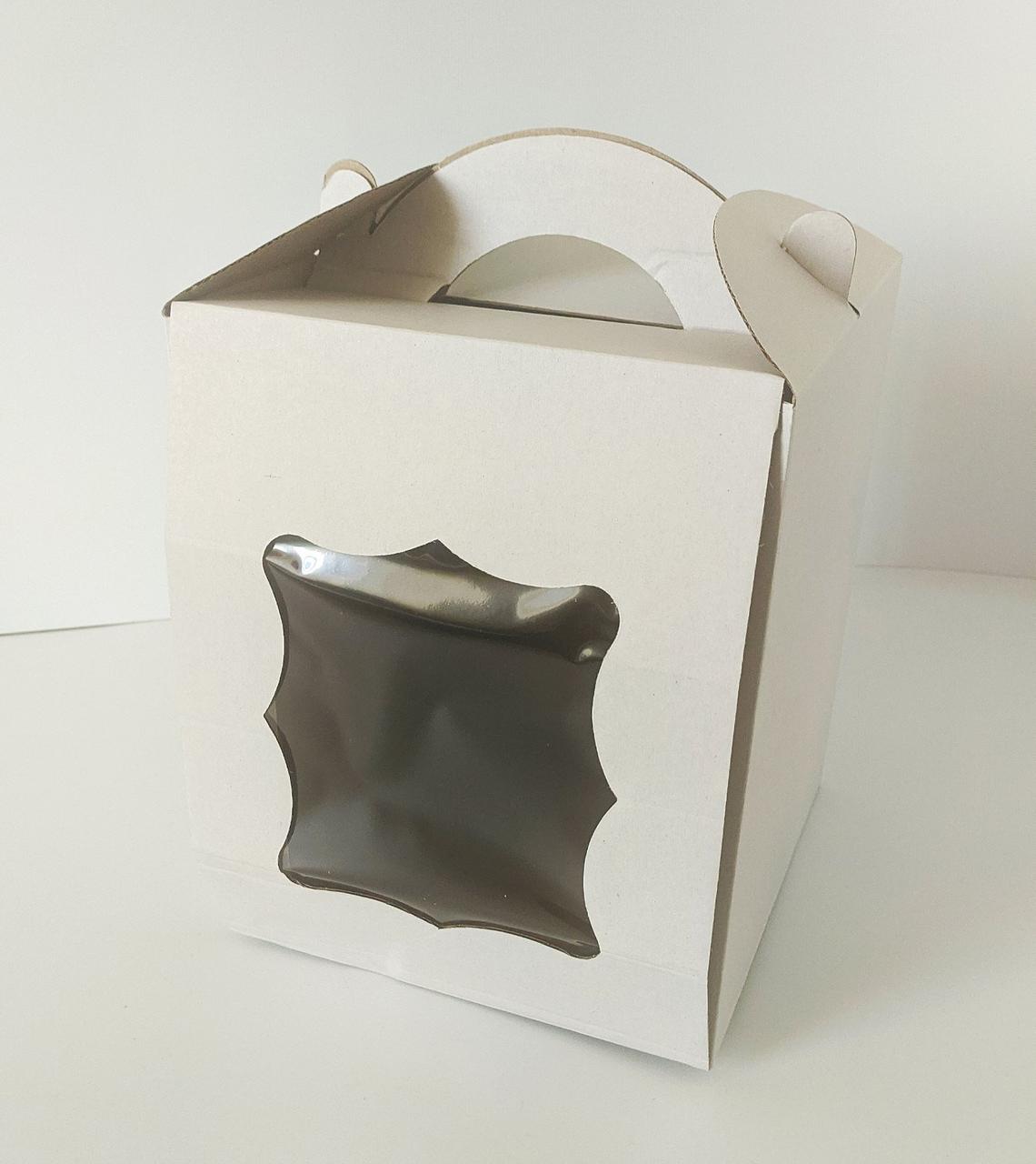 Коробка картонна для торта та кулінарних виробів із віконцем 170*170*210 мм