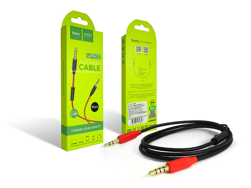 Кабель AUX jack 3,5мм прямо-прямий з мікрофоном Hoco UPA12 (уп. 30шт) 300шт 8148, фото 1