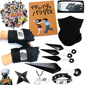 Набір Какаші з аніме Наруто: Пов'язка + Маска + Перчатки + Книга + Стікери + 4 Кунаї + Сюрикен + Браслет + Кулон | Косплей Cosplay
