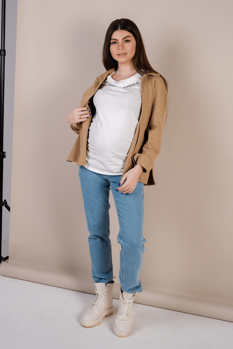 Зручні джинси для вагітних Mom's Jeans небесно-блакитні трикотажна резинка на животик, 5276491