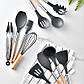 Кухонний набір Silikone Kitchen Set чорний з силікону з бамбуковою ручкою з 12 предметів, фото 5