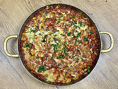 Мідна луджена сковорода з бічними ручками діаметр 28 см