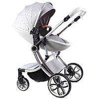 Детская универсальная комбинированная коляска 2в1 большая для новорожденных детей с поворотным блоком серебро