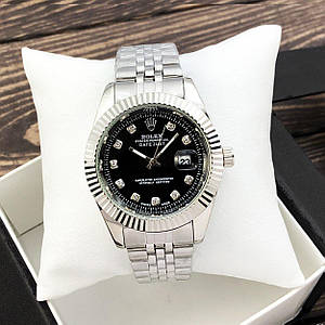 Женские часы Rolex Date Just 068 Silver-Black Наручные часы в серебристом цвете