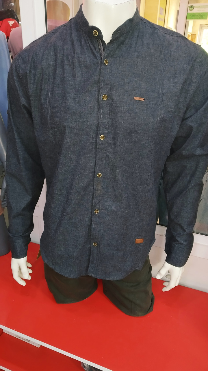 Сорочка FlyBoys чоловіча стрейчева довгий рукав воріт стійка S меланж, фото 1