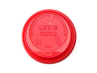 Крышка-поилка АР80 КРАСНАЯ с логотипом LIFE IS GOOD на стаканы 270/340 мл, 50 шт/уп, 2500 шт/ящ.