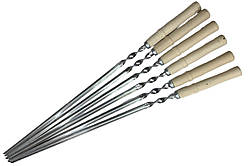 Набір Шампурів 6 шт. неіржавка сталь, трикутний із дерев'яною ручкою