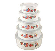 Набір емальованих судочків з кришкою A-PLUS 5шт БІЛІ