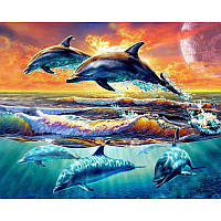 Картины для рисования стразами набор алмазная мозаика квадратными стразами 40х50 полная выкладка Дельфины