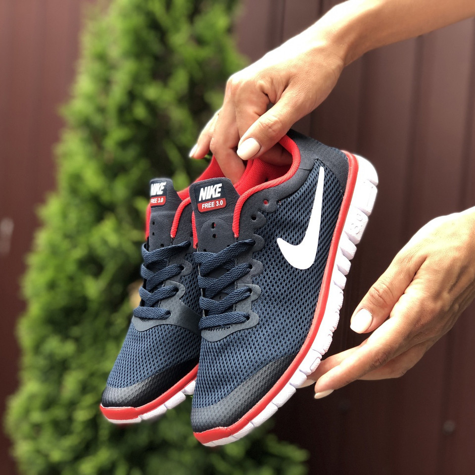 Жіночі кросівки Nike Free Run 3.0 сітка літні бігові Найк Фрі Ран 3.0 темно-сині білі червоні
