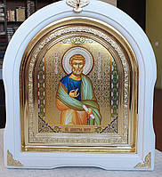 Ікона Святий Петро в білому арроновому кіті з декоративними куточками, розмір кіота 28*25, сюжет 15*18
