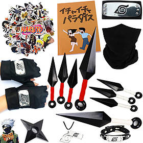 Набір Какаші з аніме Наруто: Пов'язка + Маска + Перчатки + Книга + Стікери + 8 Кунаїв + Сюрикен + Браслет + Кулон |Косплей Cosplay