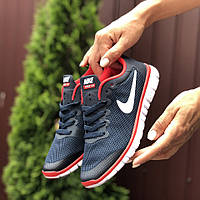 Женские кроссовки Nike Free Run 3.0 сетка летние беговые Найк Фри Ран 3.0 темно-синие белые красные