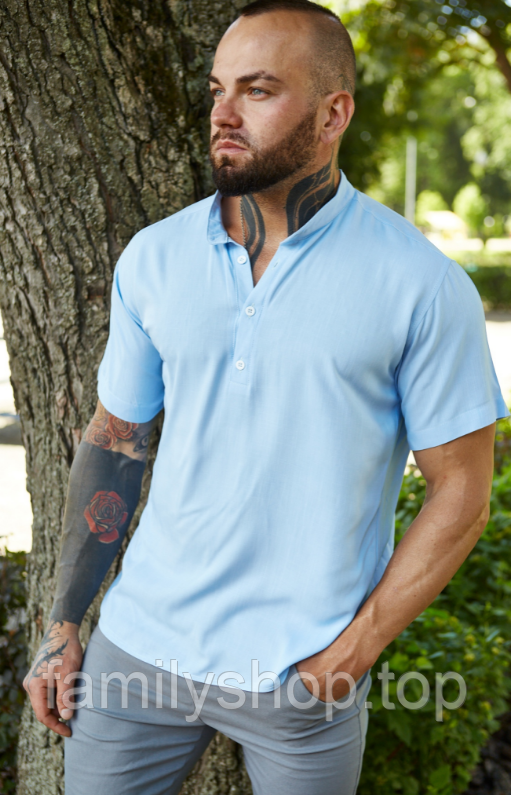 Чоловіча літня сорочка Асос із короткими рукавами, розміри M-XL, біла, блакитна